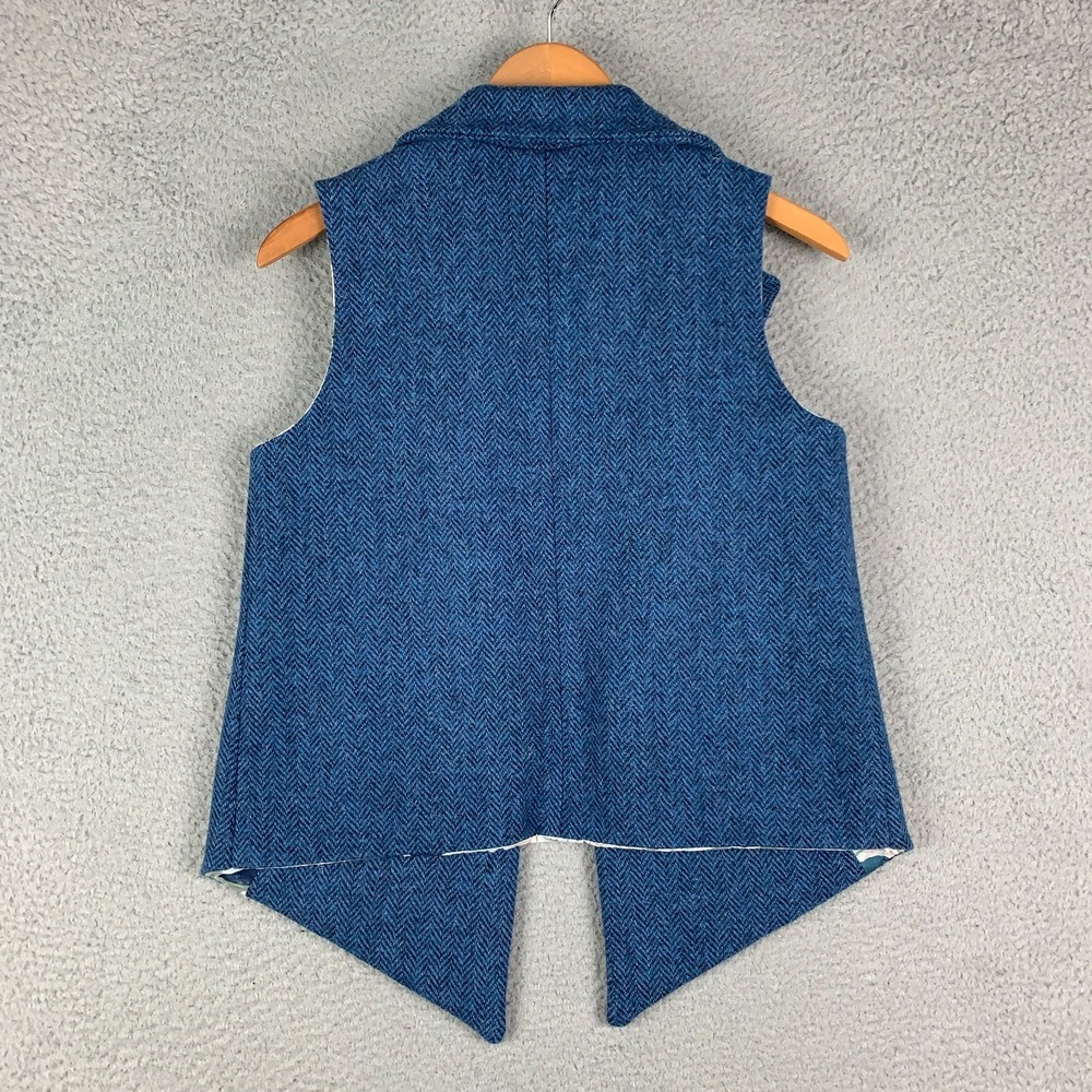 Harris Tweed Vest Waistcoat Women's 4 Blue Herringbone Open Front Handwoven Wool - Picture 5 of 8